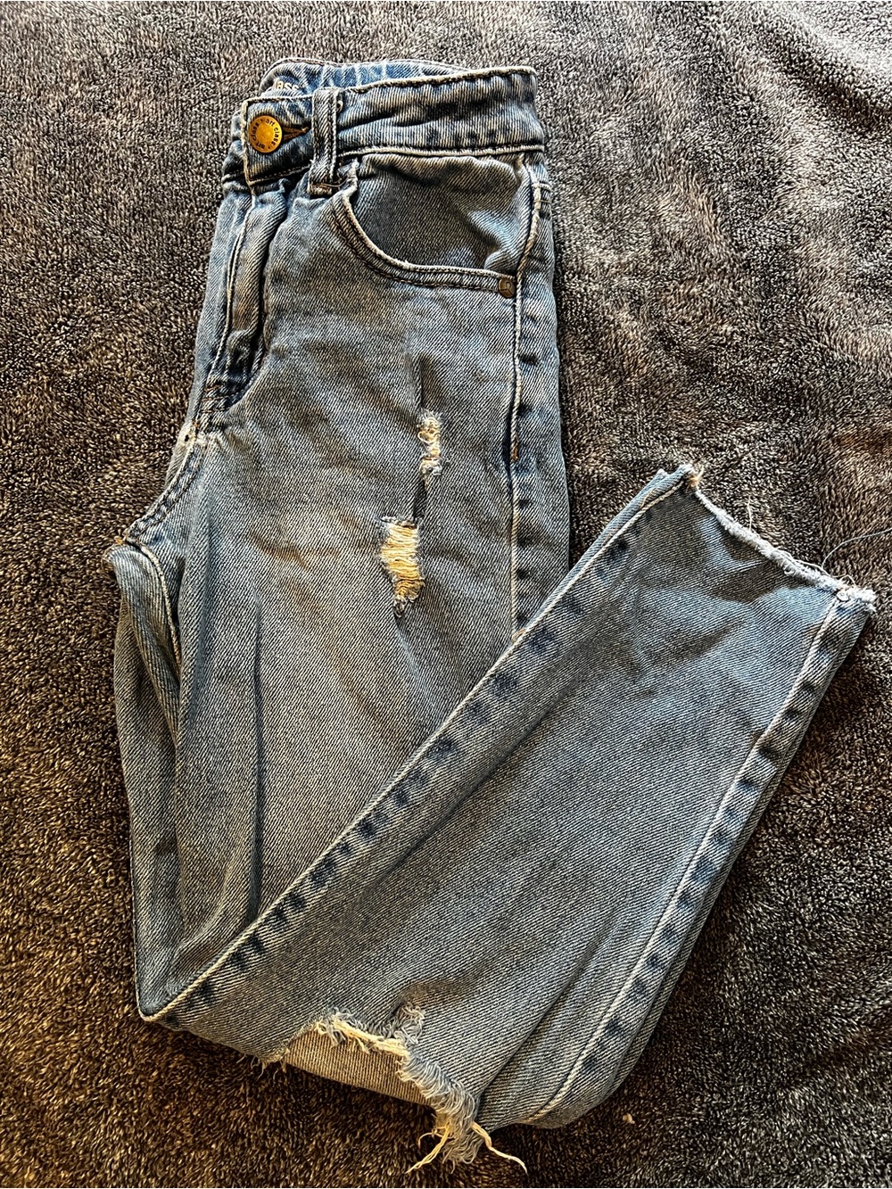 art class Blue Distressed Kids Jeans with Raw Hem